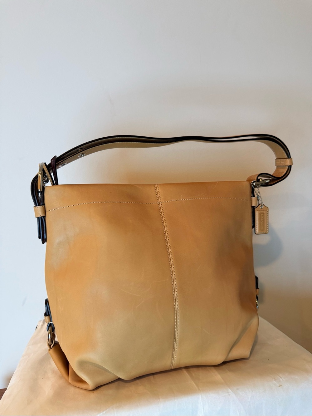 Coach (2010) Leather Duffle Convertible Hobo Bag- Tan/Silver
